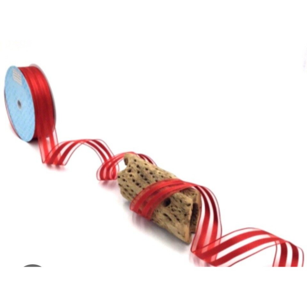 Kirkland Signature Wire-Edged Polyester Ribbon RED Clear Stripe Style 24S02